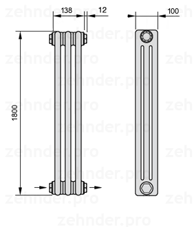 Схема (чертеж) Радиатор Zehnder Charleston 3180/3 №2670 Technoline TL